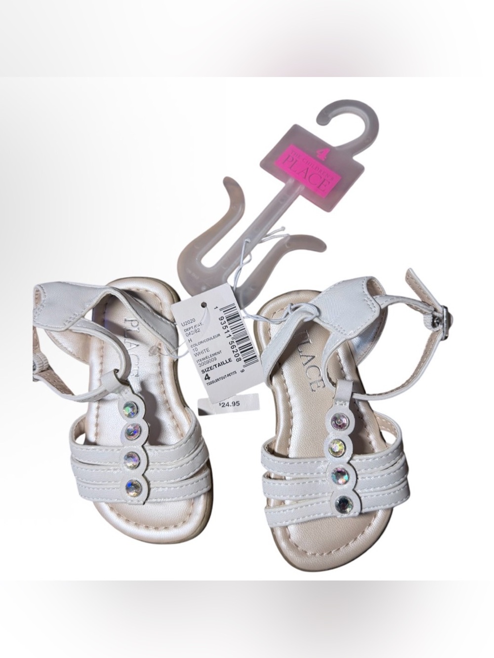 🔥 $25 The Childrens Place Sandals Toddler Girls Sz 4 White Ankle Strap Shoes 🔥
